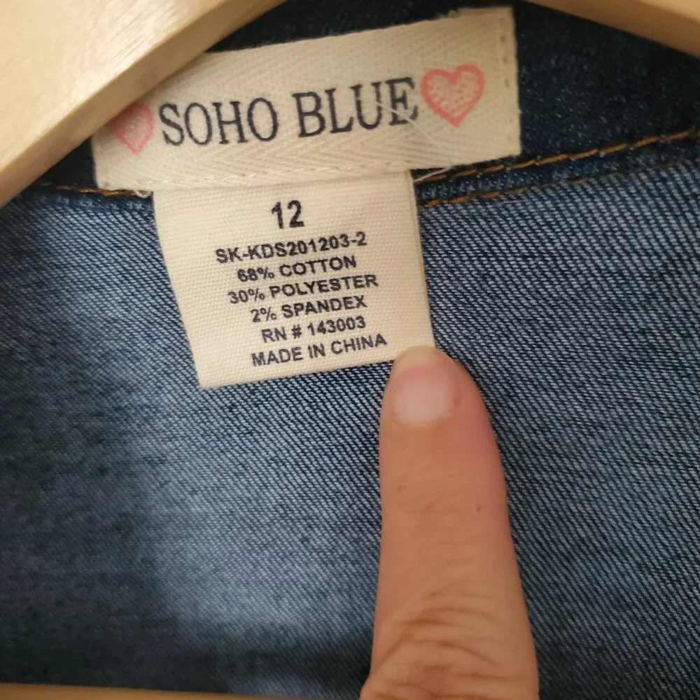 Girl's Soho Button Front Denim Jean Jacket Girl's Size 12